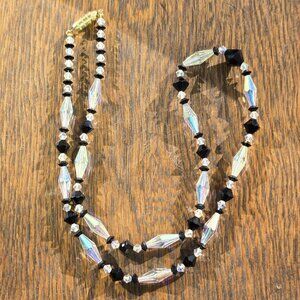 Aurora Borealis  black and clear glass-beaded necklace -- Vintage Art Deco